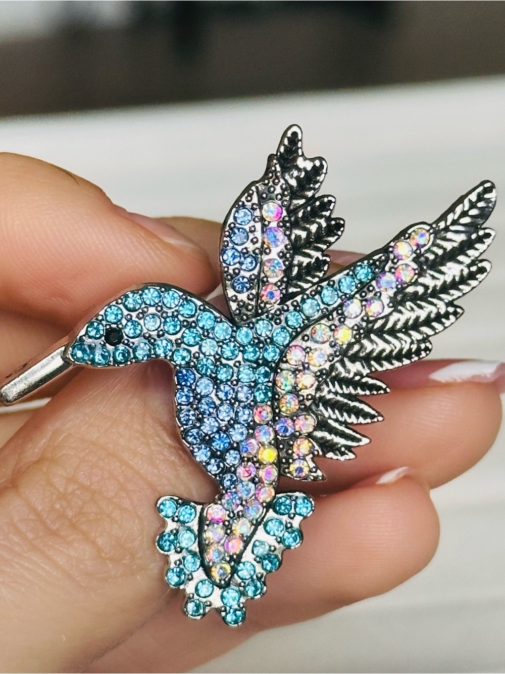 Blue Crystal Hummingbird Bird Brooch NEW